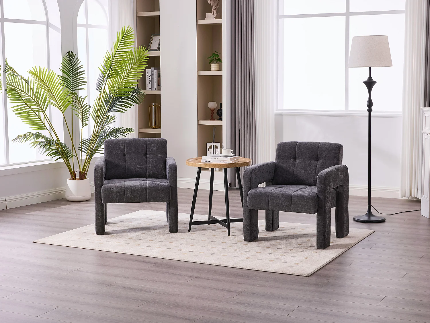 Moderne Chenille Fauteuil met Ruitmotief – Ergonomische Armleuningen, 230 kg Draagvermogen, Afgeronde Hoeken – Voor Woonkamer, Slaapkamer, Kantoor