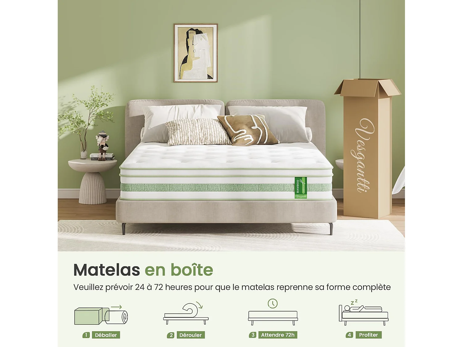 Matelas 90x200 cm hybride 25 cm gel memoire et ressorts ensaches 7 zones orthopedique isolation mouvements fermete moyenne