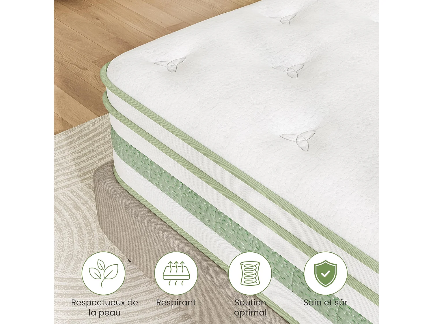 Matelas 90x190 cm hybride 25 cm gel memoire et ressorts ensaches 7 zones orthopedique isolation mouvements fermete moyenne