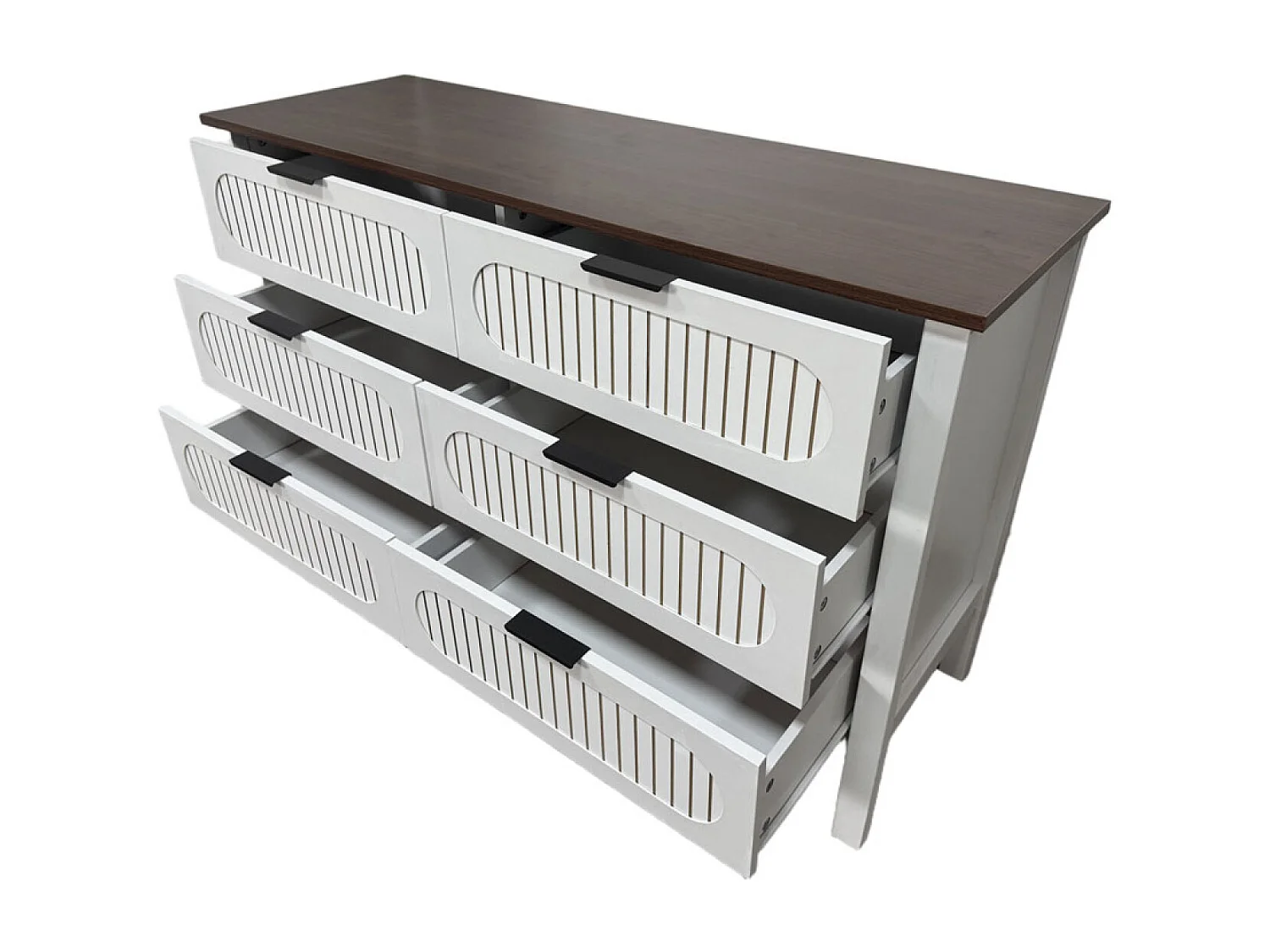 Commode 6 tiroirs blanc rainuré et bois 120cm BRIX