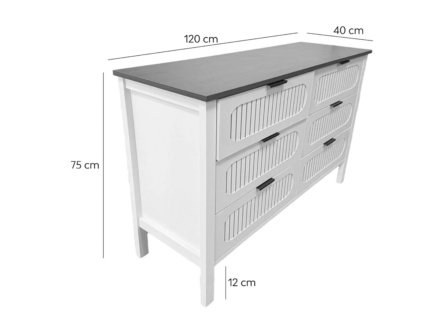 Commode 6 tiroirs blanc rainuré et bois 120cm BRIX