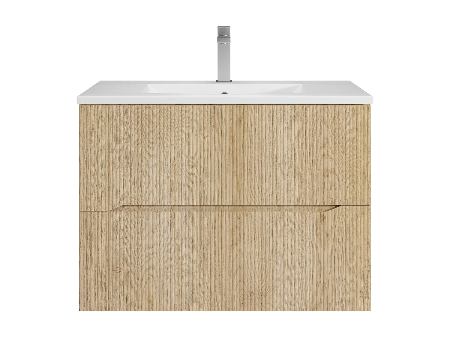 Meuble de salle de bain suspendu strié avec vasque à encastrer et robinet - Naturel clair - 80 cm - ORISO