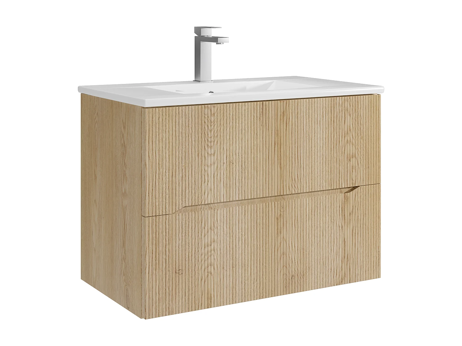 Meuble de salle de bain suspendu strié avec vasque à encastrer et robinet - Naturel clair - 80 cm - ORISO