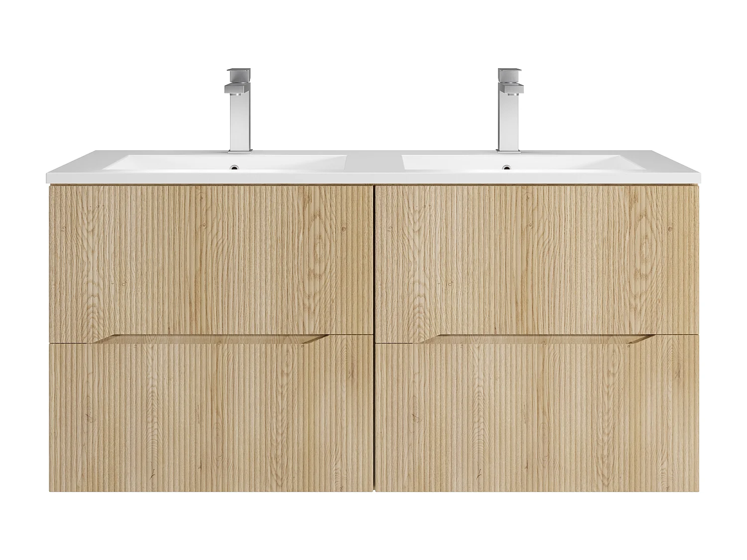 Meuble de salle de bain suspendu strié avec vasque à encastrer et robinet - Naturel clair - 120 cm - ORISO