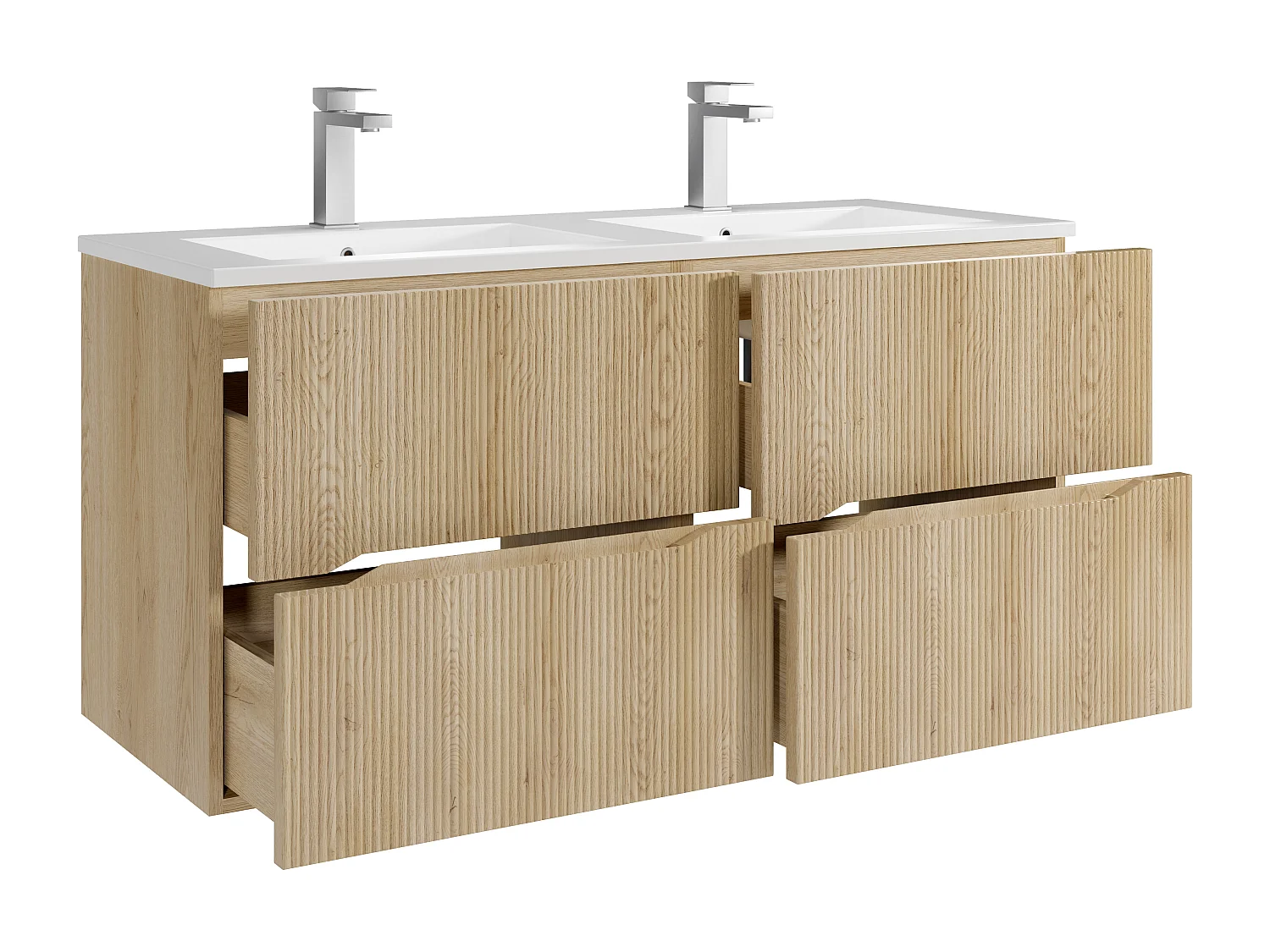 Meuble de salle de bain suspendu strié avec vasque à encastrer et robinet - Naturel clair - 120 cm - ORISO