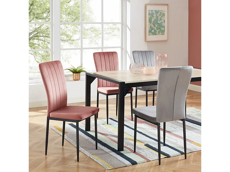 Lot de 4 chaises rembourrées POPPY - velours rose