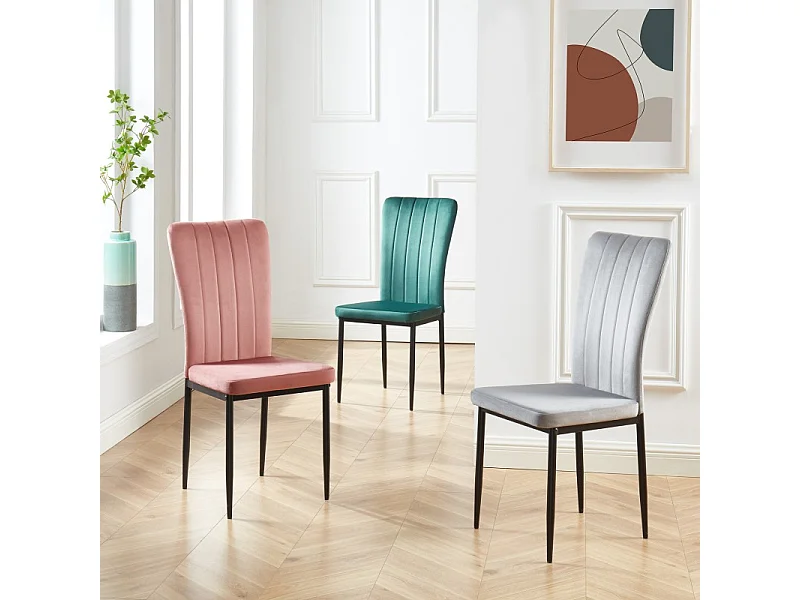 Lot de 4 chaises rembourrées POPPY - velours rose