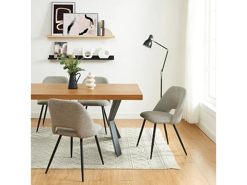 Lot de 2 chaises ELISABETH tissu gris pieds métal noir