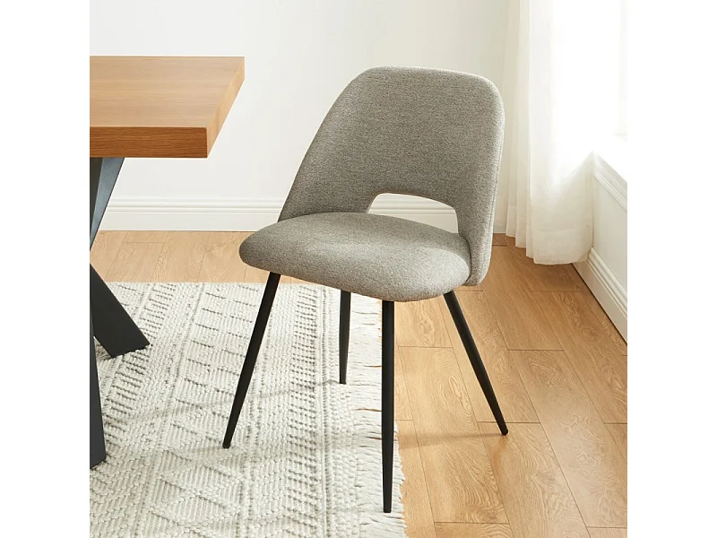 Lot de 2 chaises ELISABETH tissu gris pieds métal noir