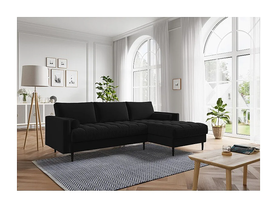 Canapé d'angle MAEL Cacharel fixe en velours noir