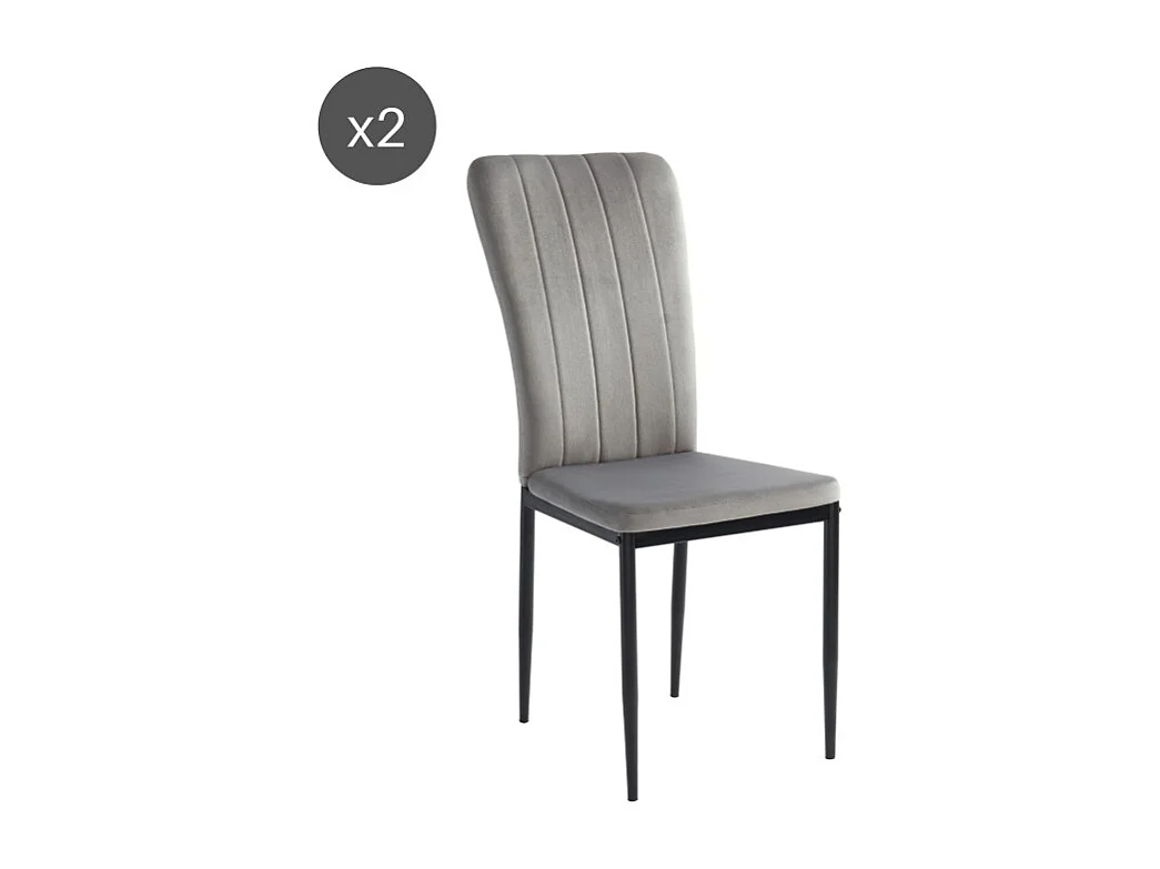 Lot de 2 chaises POPPY velours gris pieds métal noir