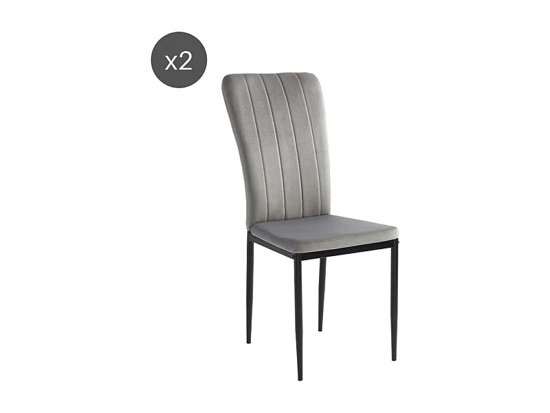 Lot de 2 chaises POPPY velours gris pieds métal noir