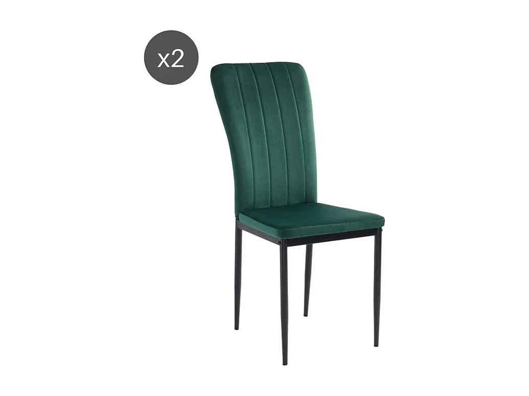 Lot de 2 chaises POPPY velours vert pieds métal noir