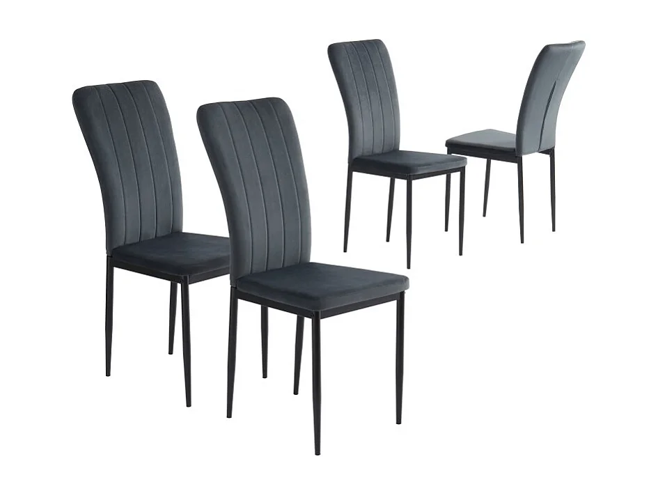 Lot de 4 chaises POPPY velours gris anthracite pieds métal noir