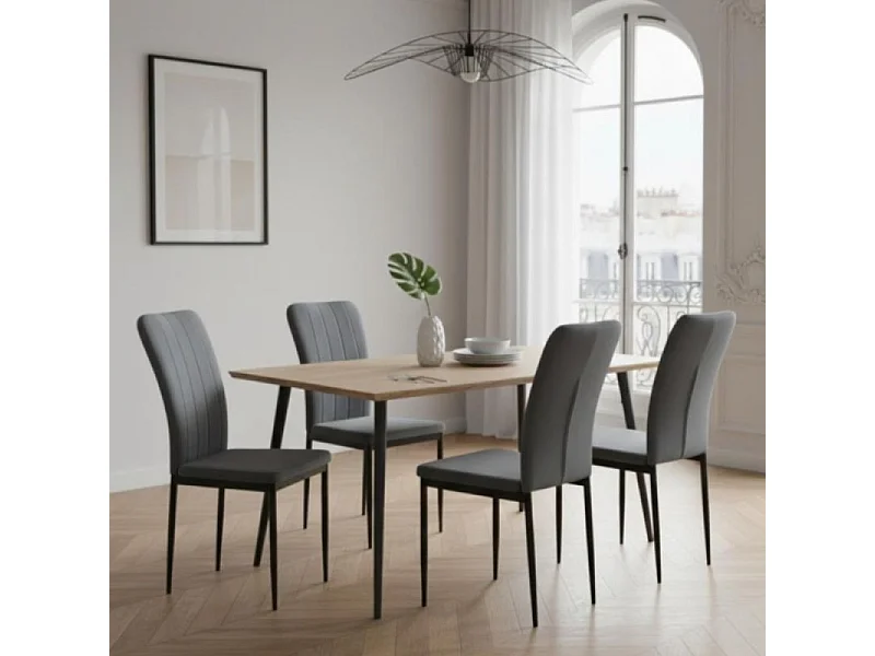 Lot de 4 chaises POPPY velours gris anthracite pieds métal noir