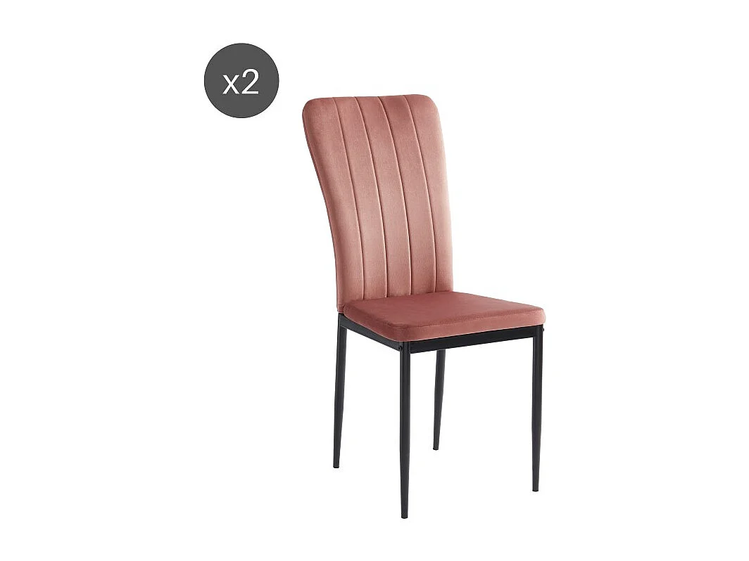 Lot de 2 chaises POPPY velours rose pieds métal noir