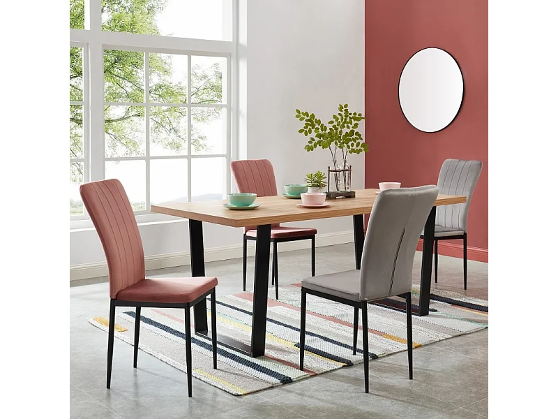 Lot de 2 chaises POPPY velours rose pieds métal noir