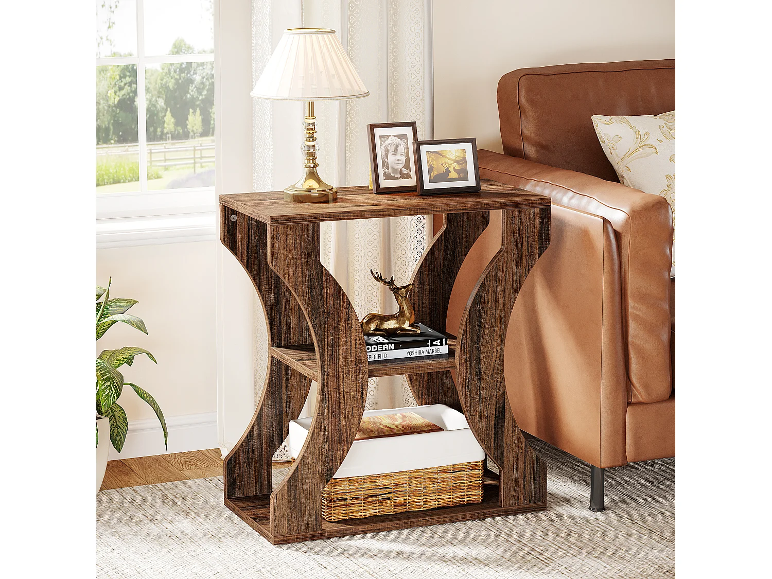 Mesa Lateral Rural, Mesa Lateral Estreita de 3 Andares com Prateleiras de Armazenamento, Industrial