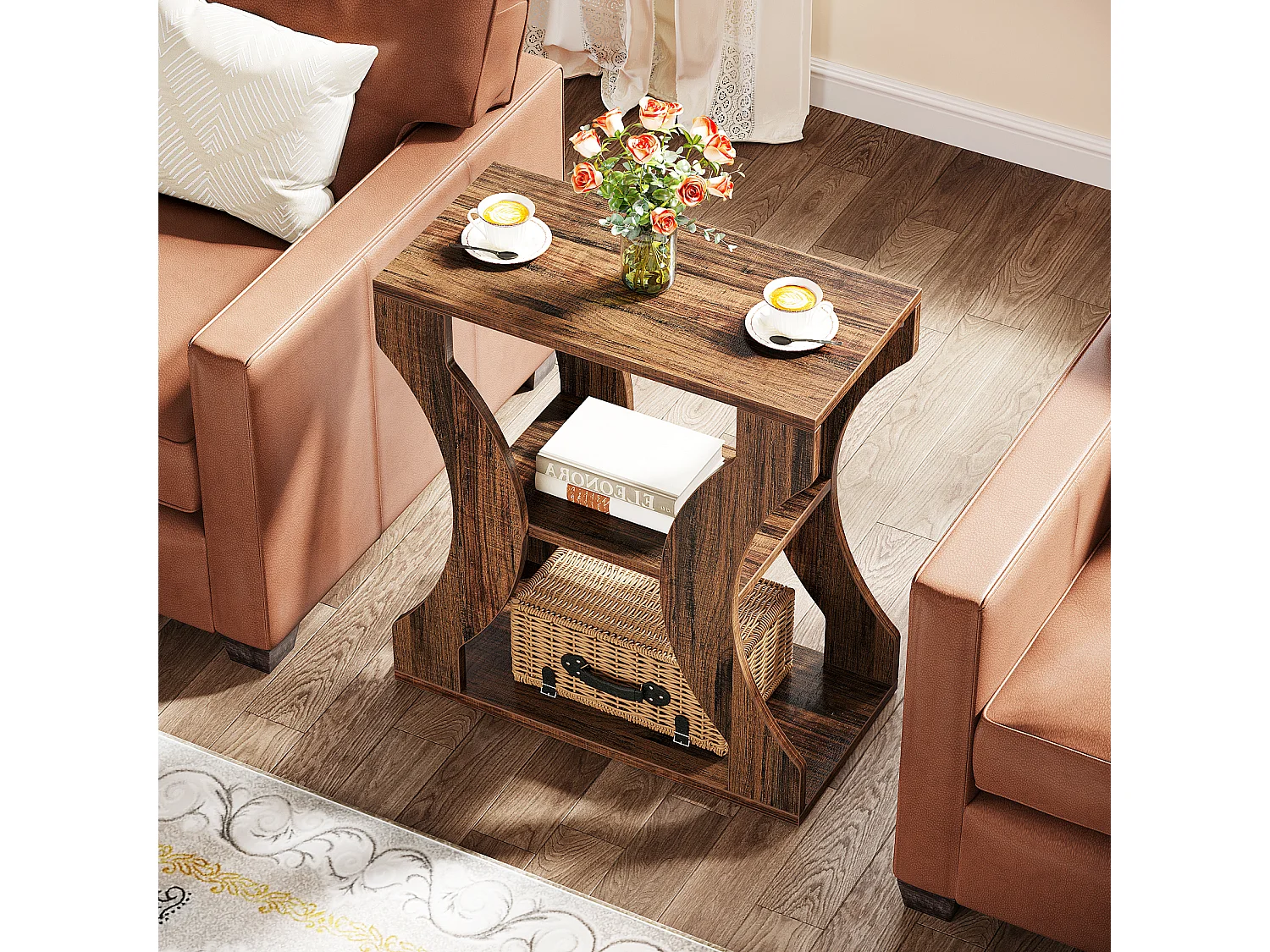 Mesa Lateral Rural, Mesa Lateral Estreita de 3 Andares com Prateleiras de Armazenamento, Industrial