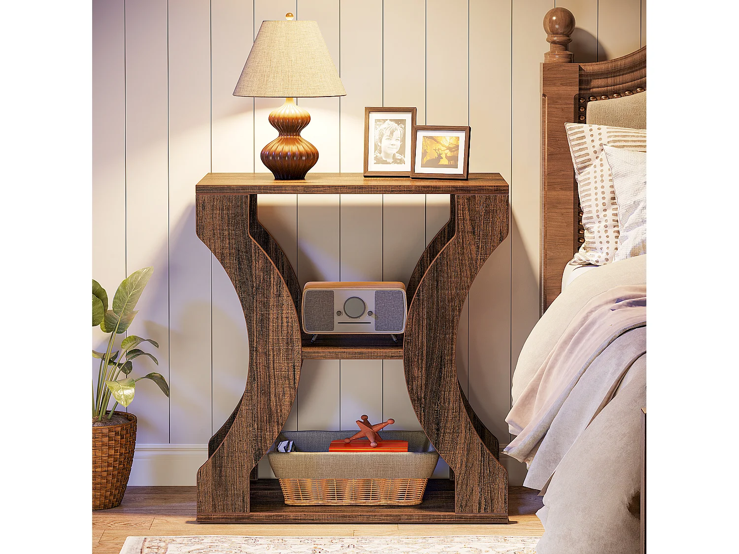 Mesa Lateral Rural, Mesa Lateral Estreita de 3 Andares com Prateleiras de Armazenamento, Industrial