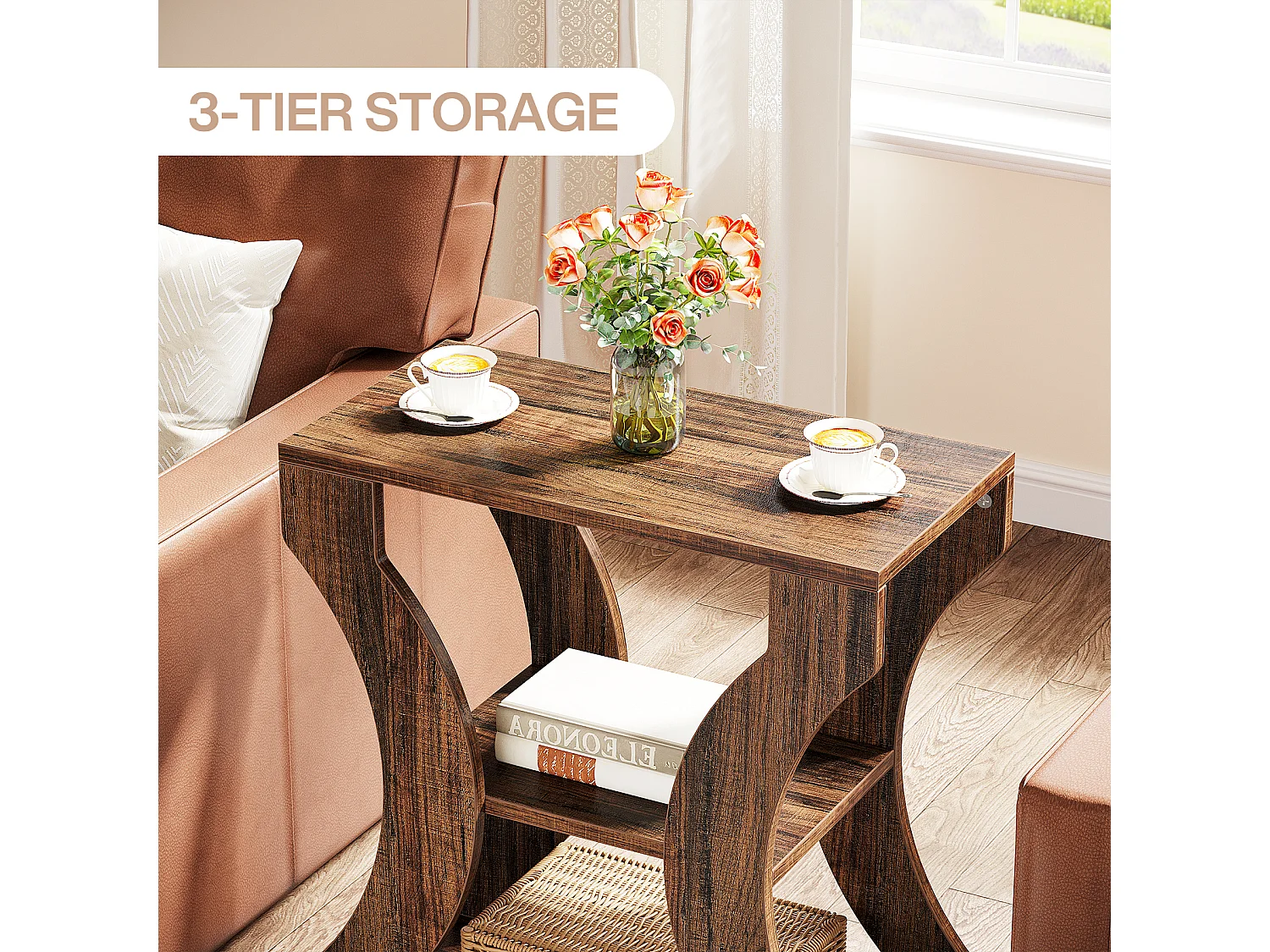 Mesa Lateral Rural, Mesa Lateral Estreita de 3 Andares com Prateleiras de Armazenamento, Industrial