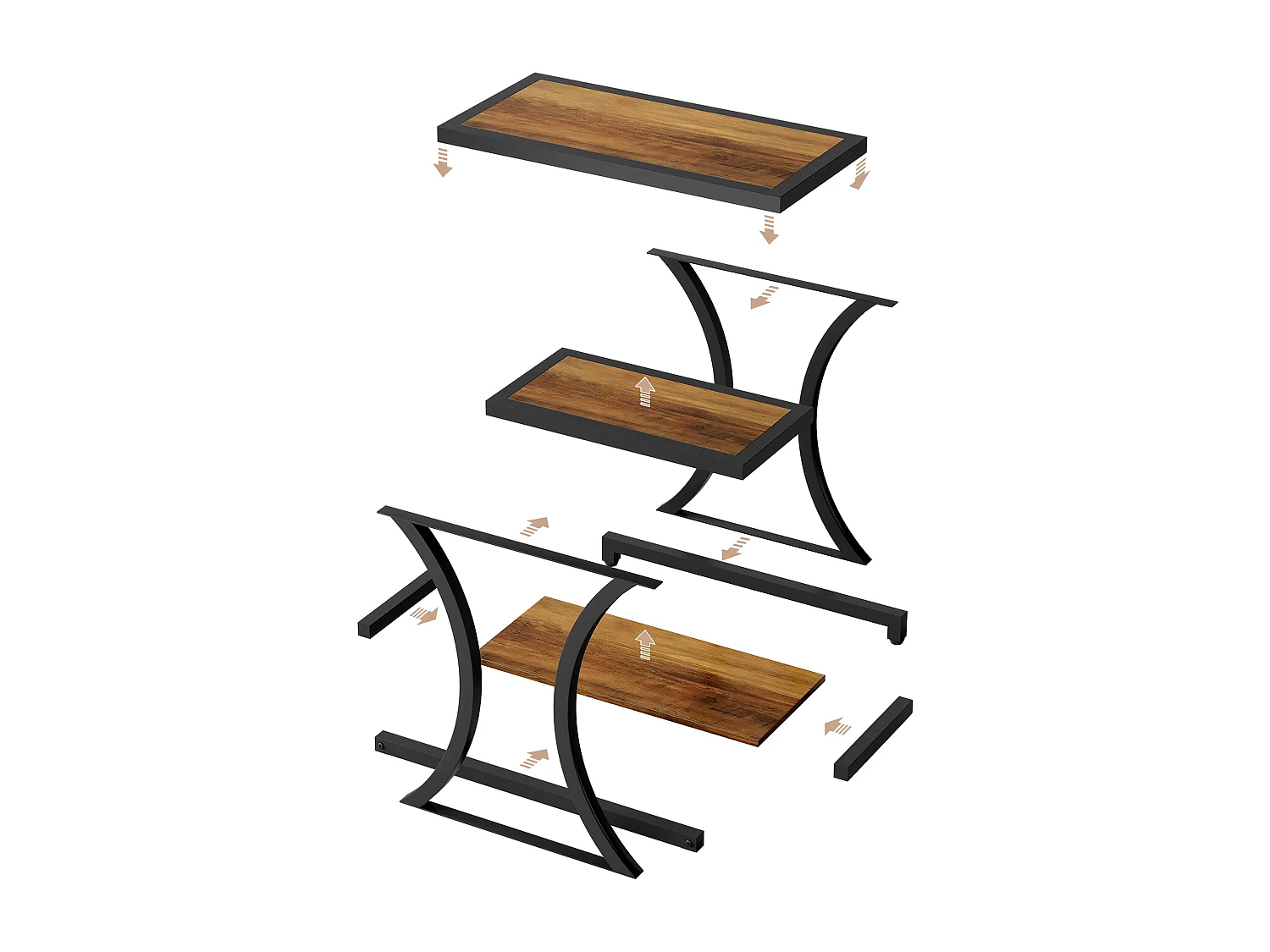 Stolik kawowy z miejscem do przechowywania, 3-poziomowy stolik boczny z geometrycznym metalowym wzorem, w stylu industrialnym