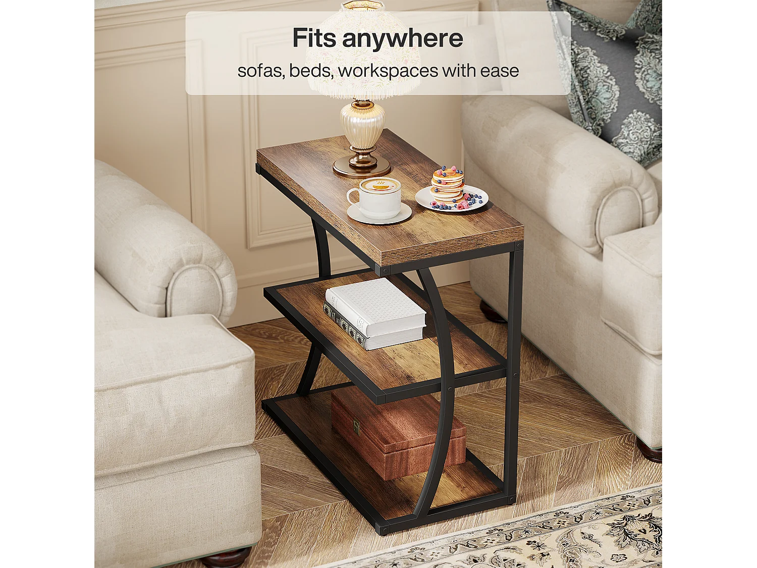 Mesa Lateral Pequena e Estreita, Mesa Decorativa de Metal no Estilo Rural para Sala de Estar, Quarto, Espaços Pequenos, Lado da Cama