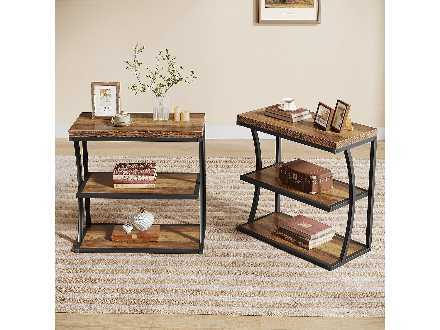 Mesa Lateral Pequena e Estreita, Mesa Decorativa de Metal no Estilo Rural para Sala de Estar, Quarto, Espaços Pequenos, Lado da Cama