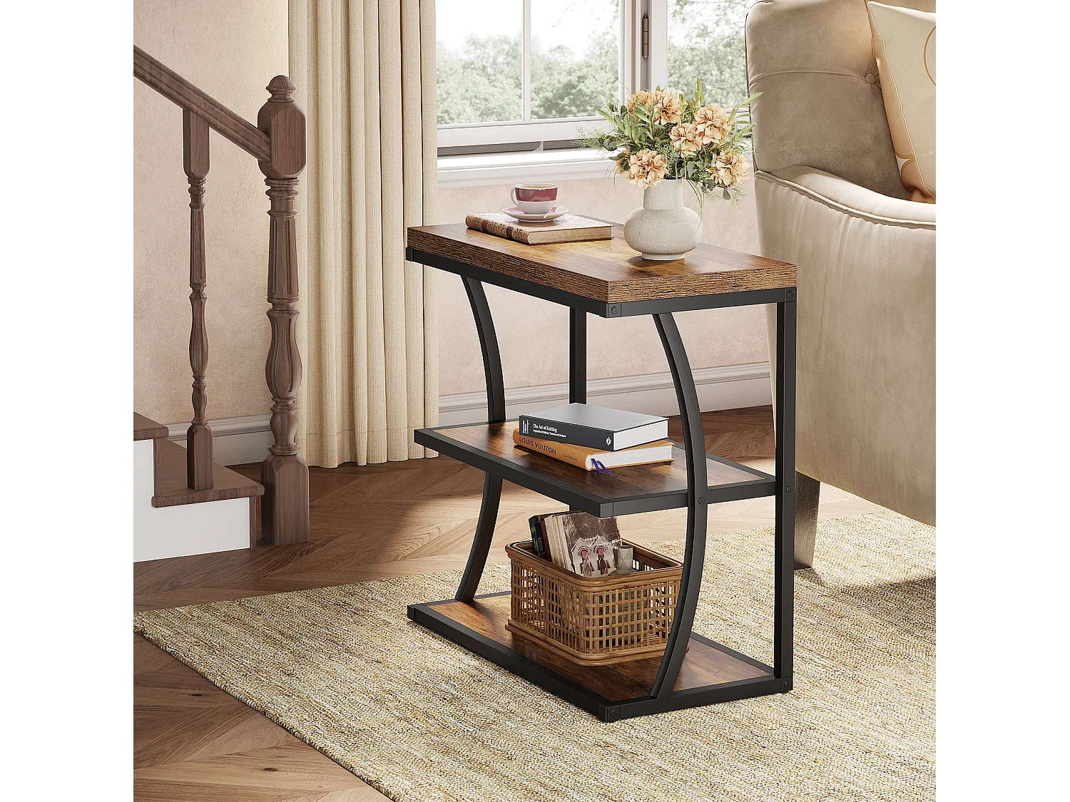 Petite table d'appoint étroite, table de chevet en métal style ferme, idéale pour le salon, la chambre, les petits espaces ou comme table de chevet.