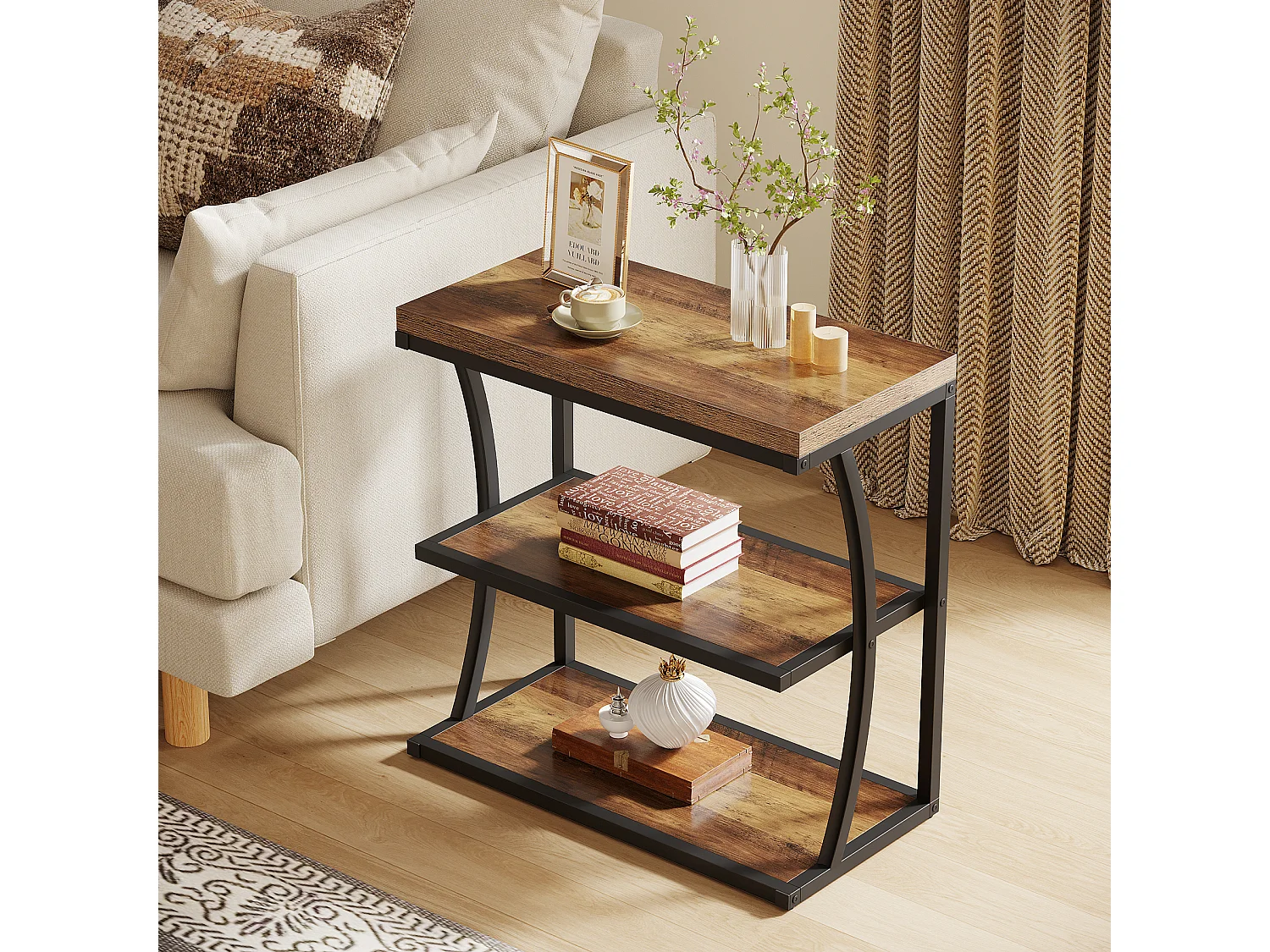 Petite table d'appoint étroite, table de chevet en métal style ferme, idéale pour le salon, la chambre, les petits espaces ou comme table de chevet.