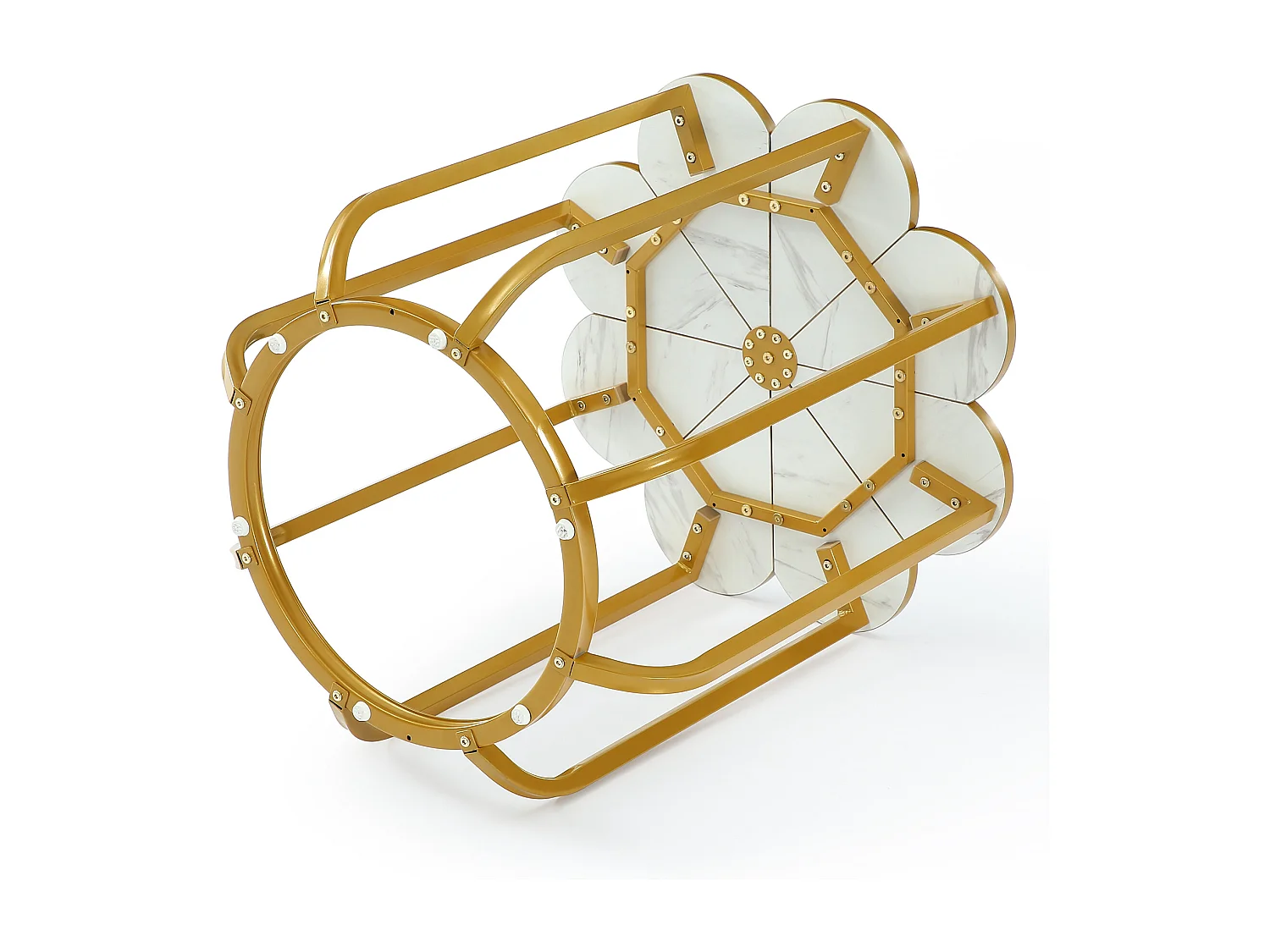 60 cm bloemen bijzettafel, moderne bijzettafel van imitatiemarmer, nachtkastje met gouden metalen frame