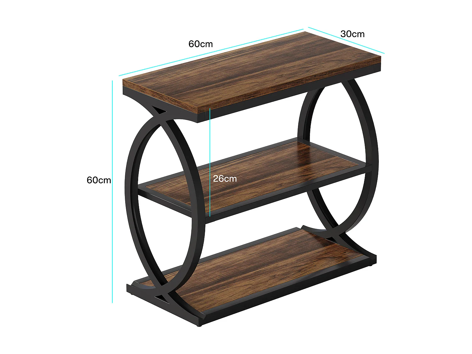 Table d'appoint étroite à 3 niveaux pour salon, style industriel