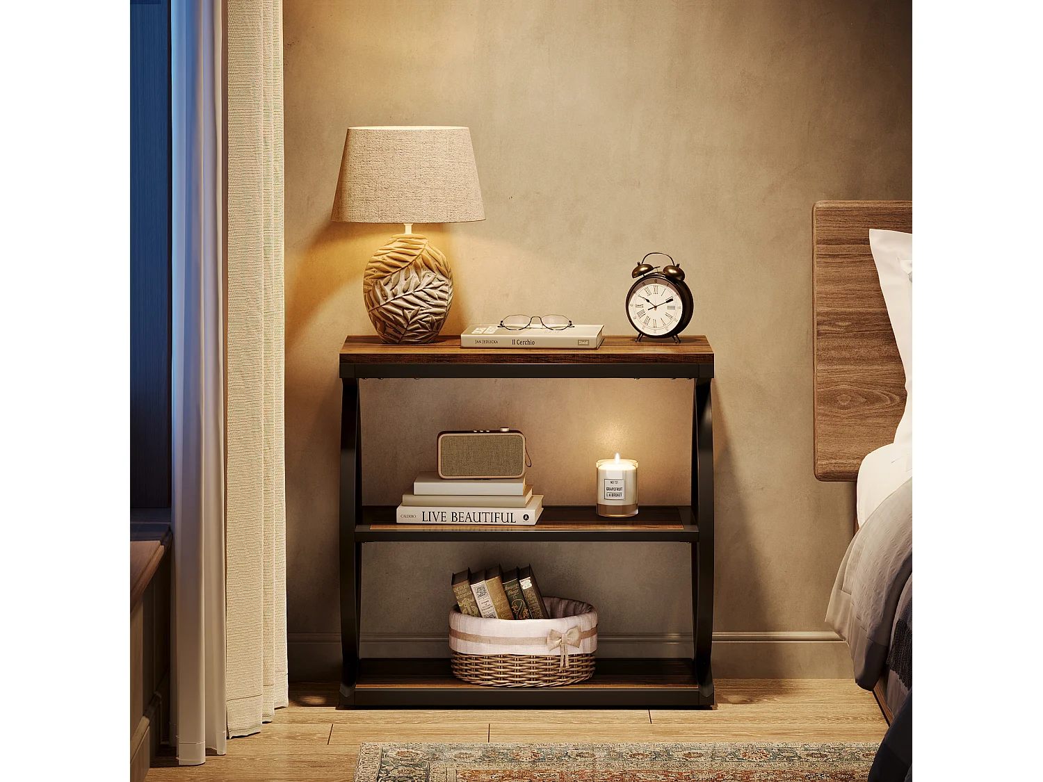 Table d'appoint étroite à 3 niveaux pour salon, style industriel