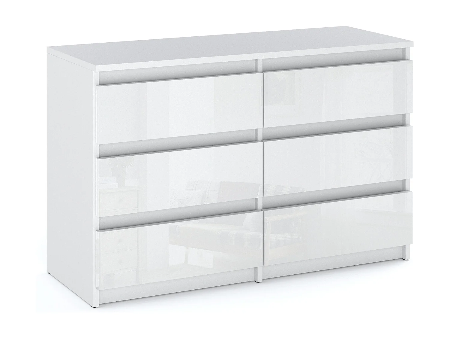 Set de Meuble de Rangement – Armoire 90 cm + Commode 6 Tiroirs 100cm  – Blanc Brillant  – Moderne et Pratique