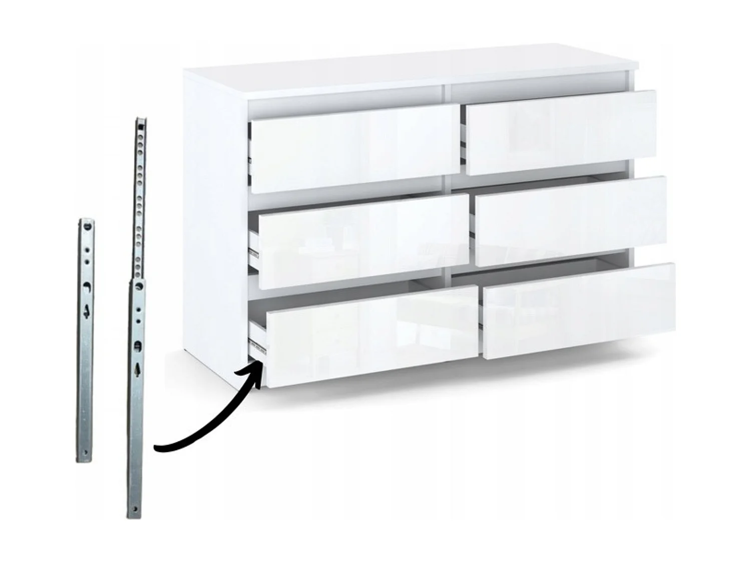 Set de Meuble de Rangement – Armoire 90 cm + Commode 6 Tiroirs 100cm  – Blanc Brillant  – Moderne et Pratique