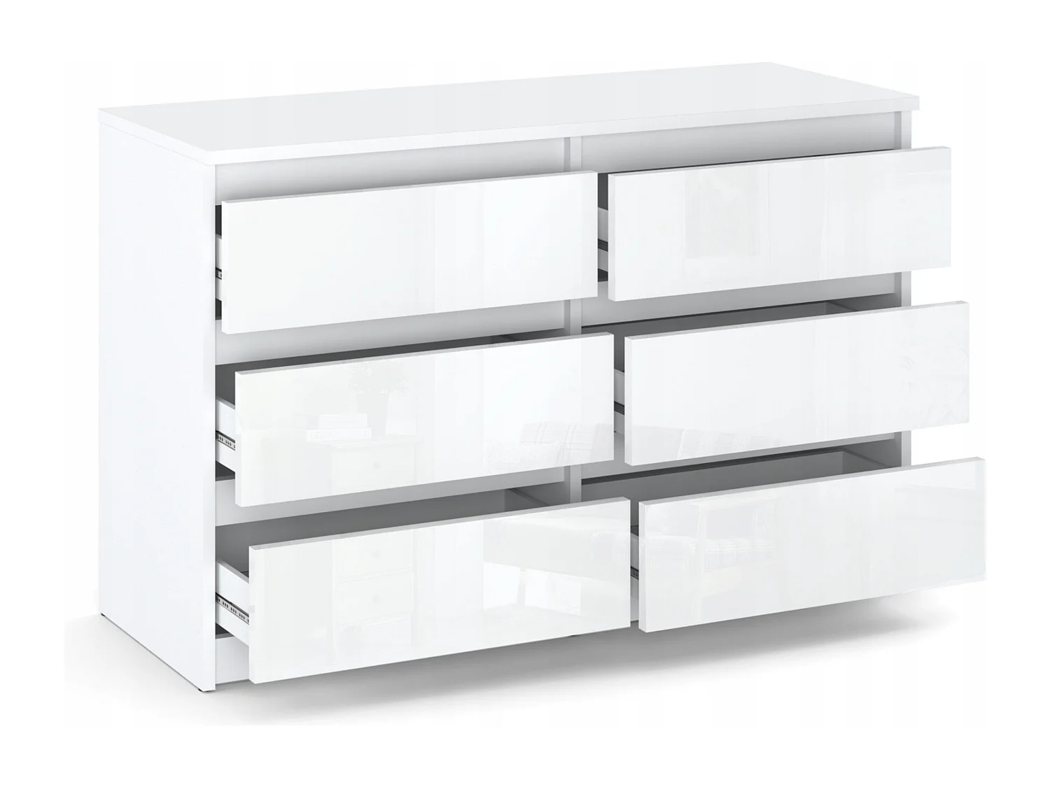 Set de Meuble de Rangement – Armoire 90 cm + Commode 6 Tiroirs 100cm  – Blanc Brillant  – Moderne et Pratique