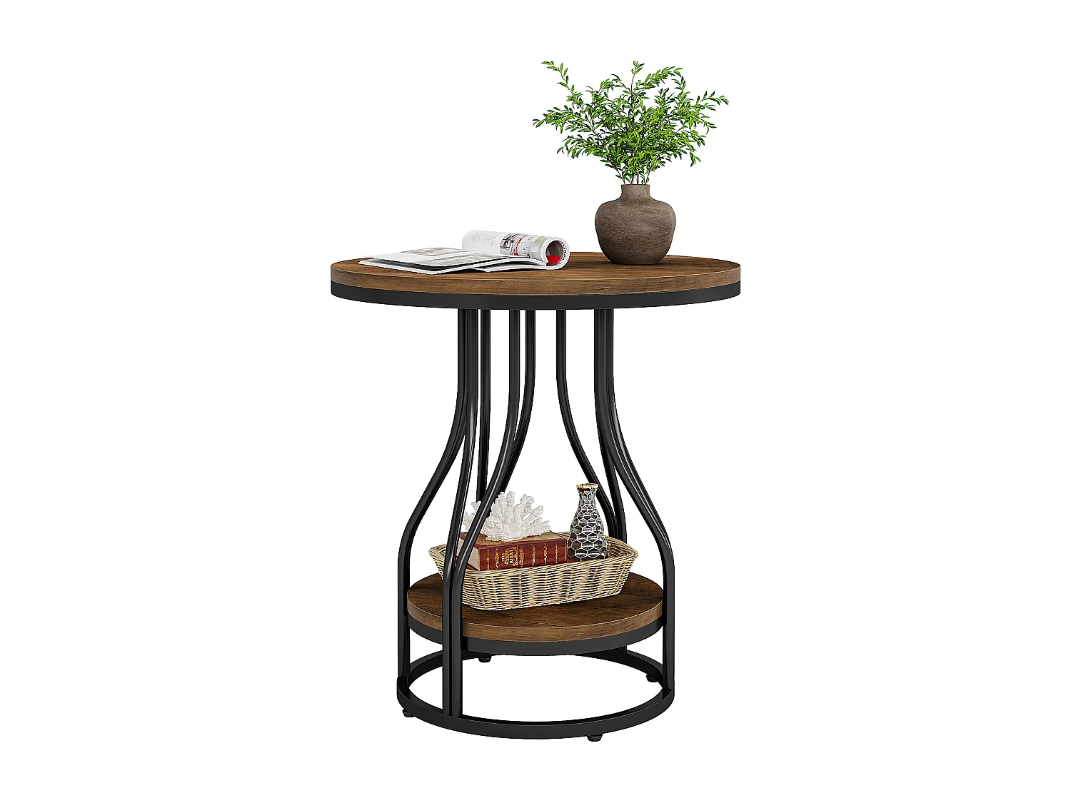 Table d'appoint ronde à deux niveaux, table de chevet moderne, petite table de chevet avec rangement pour canapé