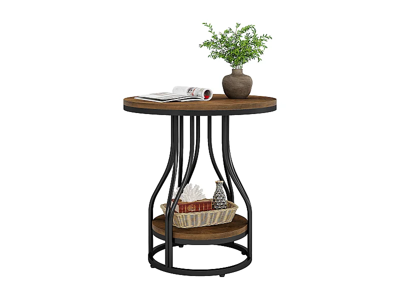 Table d'appoint ronde à deux niveaux, table de chevet moderne, petite table de chevet avec rangement pour canapé