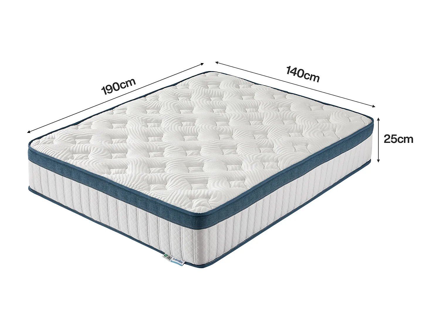 Matelas 140 x 190 cm, hauteur 25 cm, matelas orthopédique à ressorts ensachés, dureté moyenne H3, matelas à ressorts avec mousse à mémoire de
