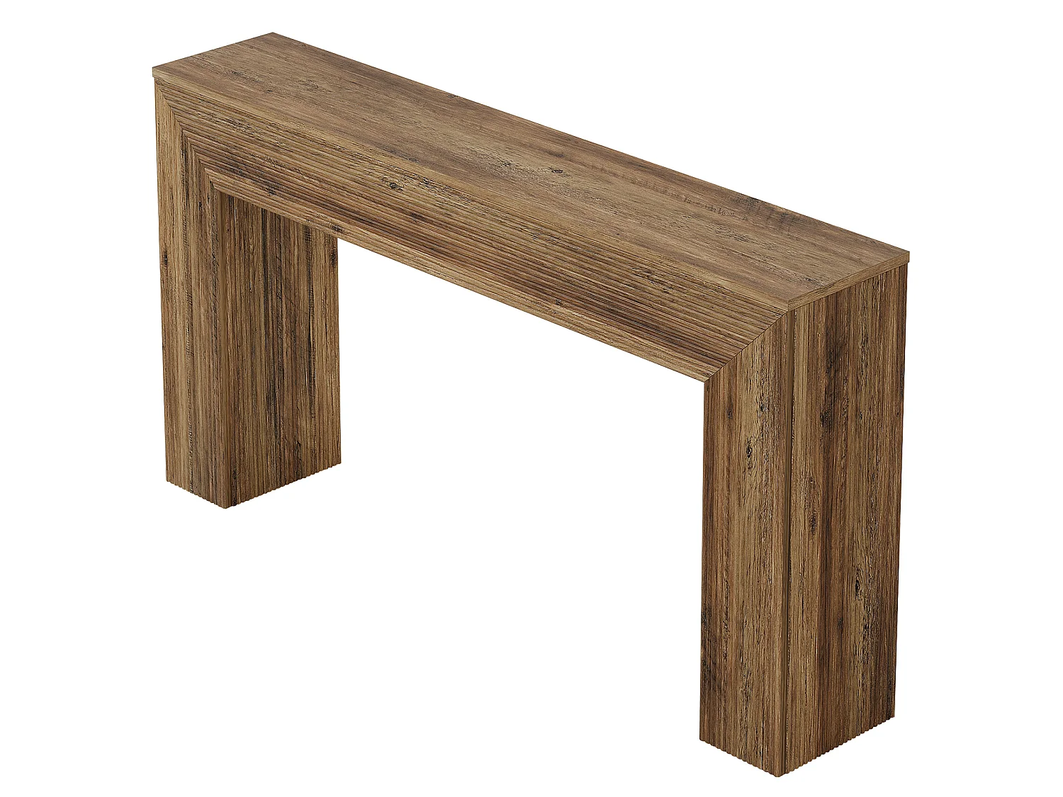 Console de 160 cm, table d'appoint rustique cannelée à placer derrière un canapé dans une entrée