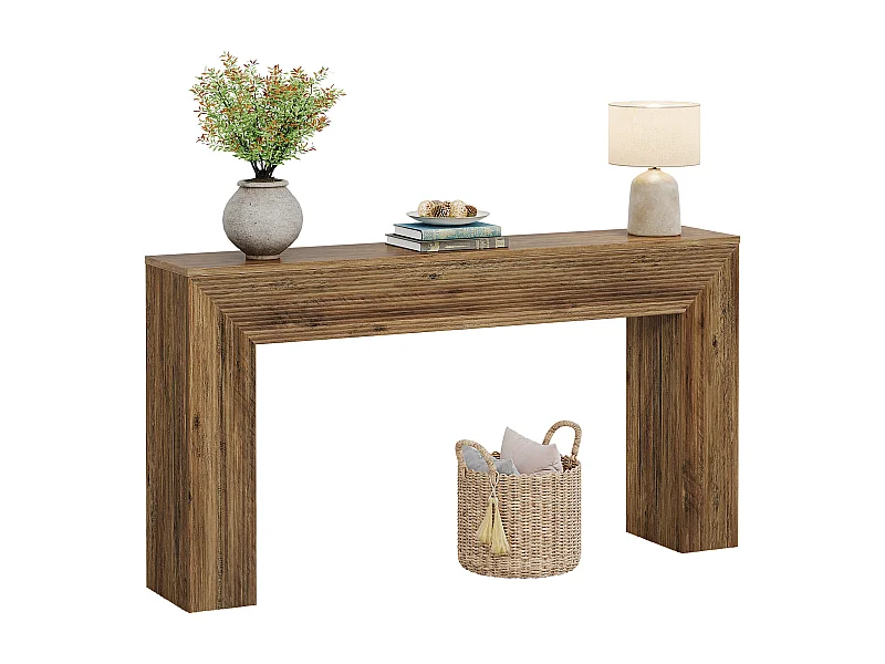 Console de 160 cm, table d'appoint rustique cannelée à placer derrière un canapé dans une entrée