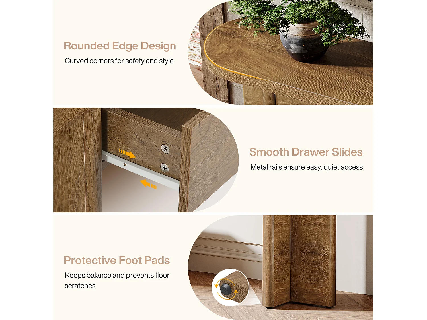 Console ovale incurvée de style campagnard avec 2 tiroirs, 160 cm, idéale pour une entrée avec rangement.