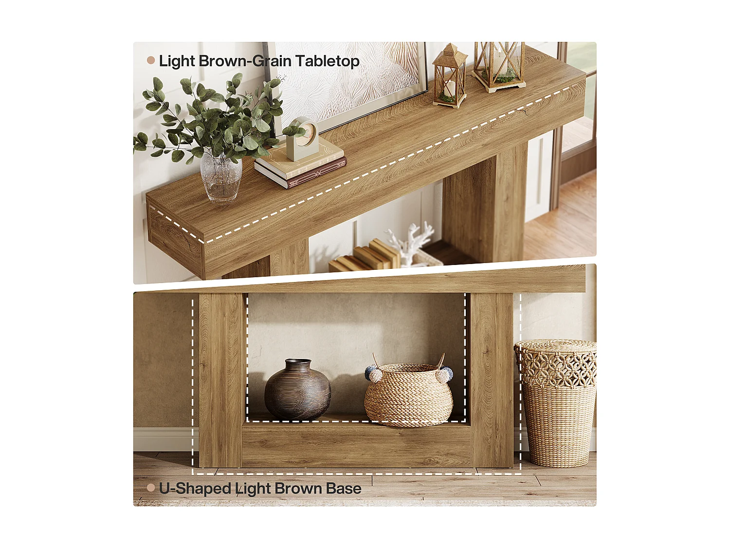 Console 160 cm, table d'entrée à deux niveaux de style campagnard, table d'appoint derrière le canapé