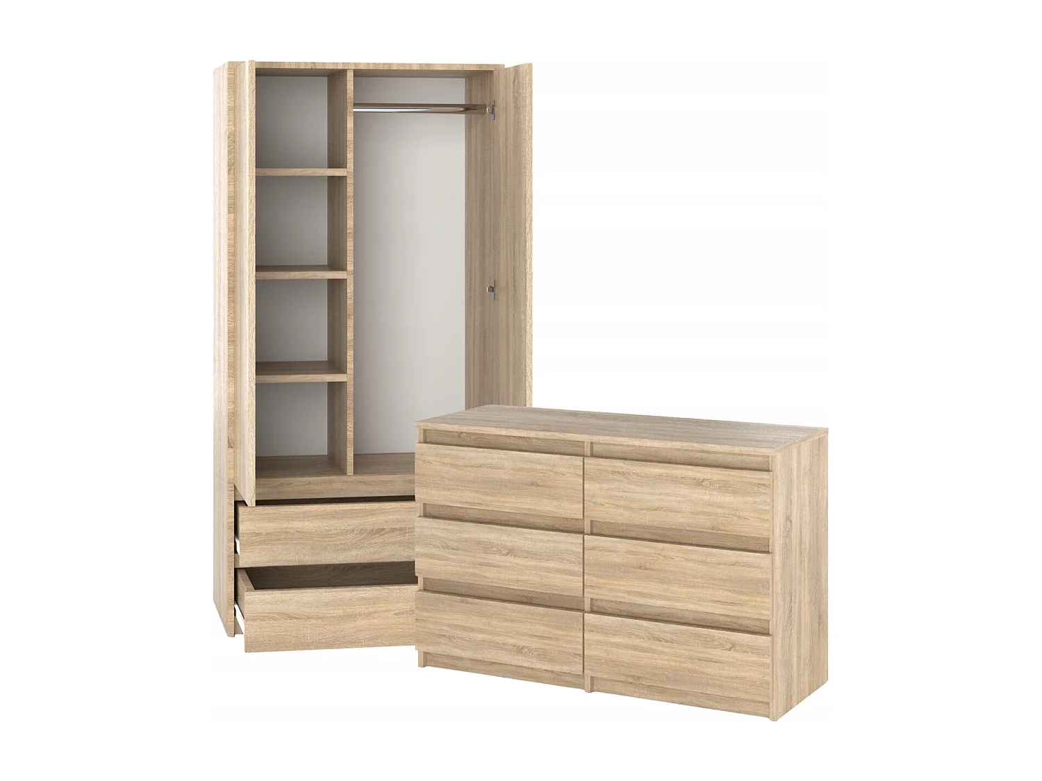 Set de Meuble de Rangement – Armoire 90 cm + Commode 6 Tiroirs 100cm  – Chêne Sonoma – Moderne et Pratique