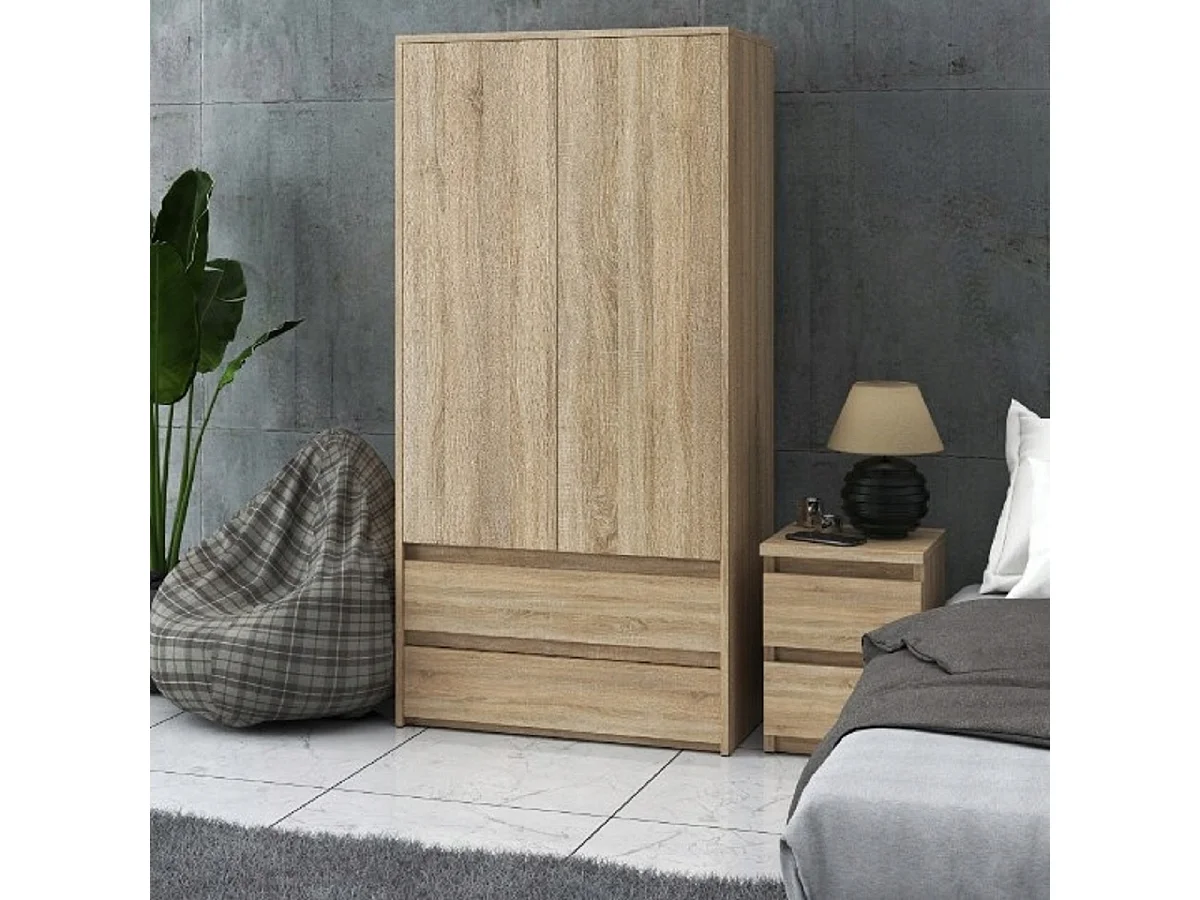 Set de Meuble de Rangement – Armoire 90 cm + Commode 6 Tiroirs 100cm  – Chêne Sonoma – Moderne et Pratique