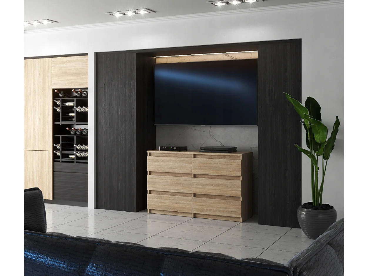 Set de Meuble de Rangement – Armoire 90 cm + Commode 6 Tiroirs 100cm  – Chêne Sonoma – Moderne et Pratique