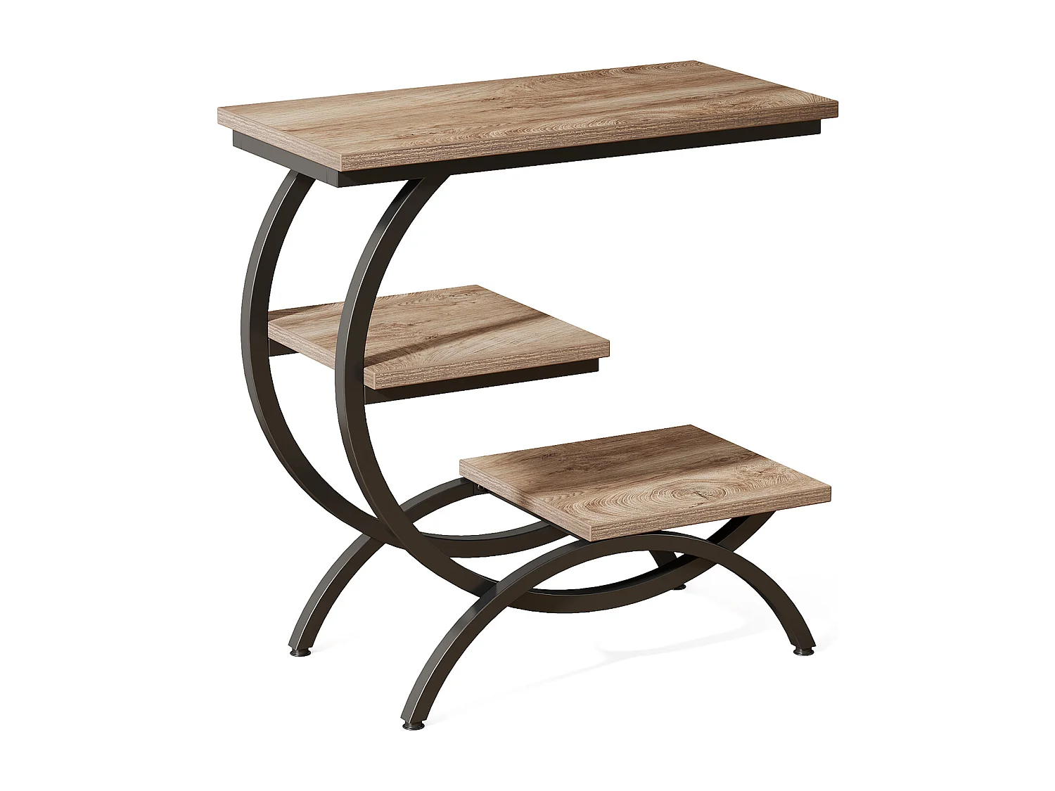 Table d'appoint étroite avec 3 étagères de rangement, style industriel, en forme de C, idéale pour un petit canapé.