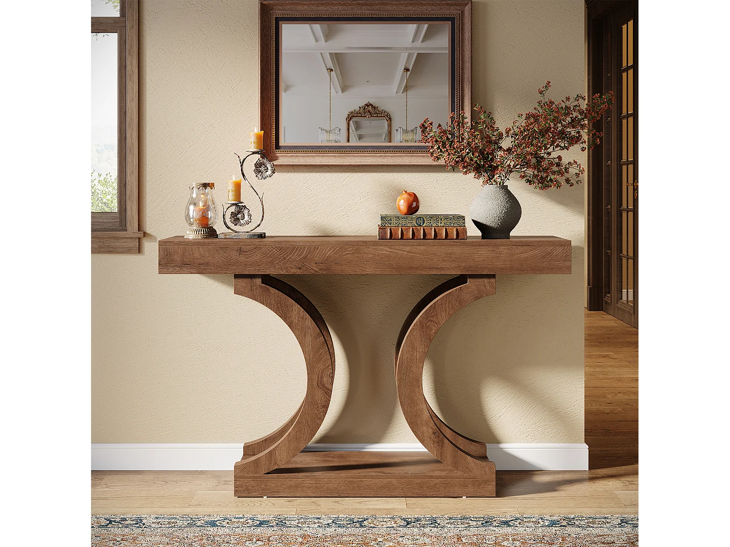 Console de style campagnard pour entrée, table d'appoint étroite de 110 cm à placer derrière le canapé, avec pieds incurvés