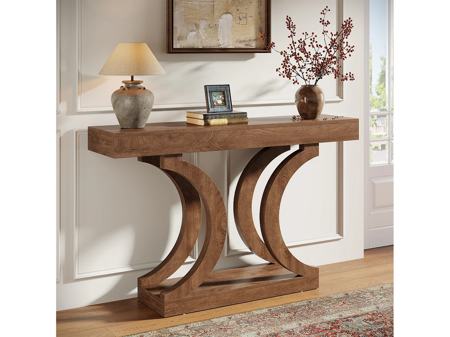 Console de style campagnard pour entrée, table d'appoint étroite de 110 cm à placer derrière le canapé, avec pieds incurvés