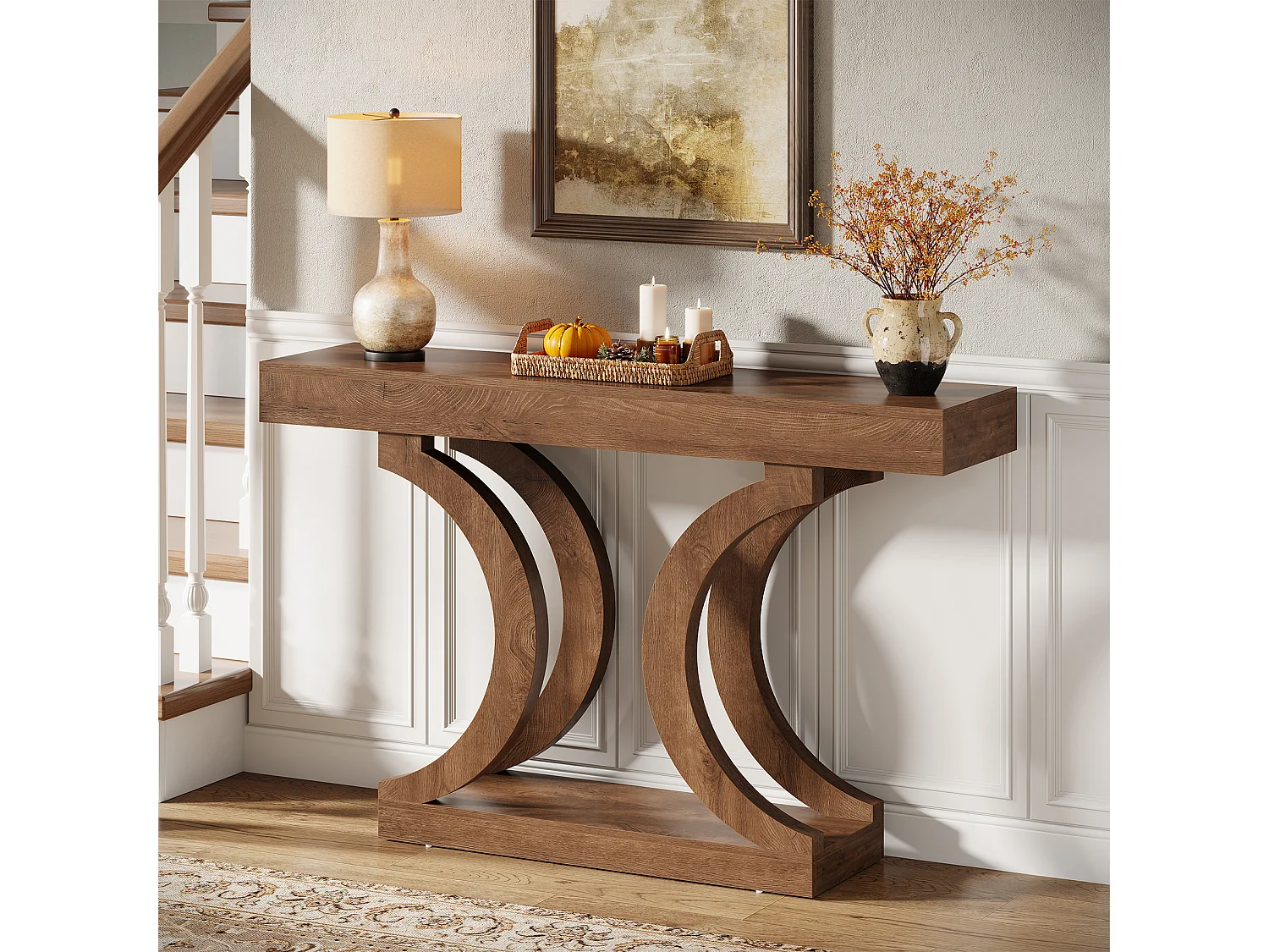 Console de style campagnard pour entrée, table d'appoint étroite de 110 cm à placer derrière le canapé, avec pieds incurvés